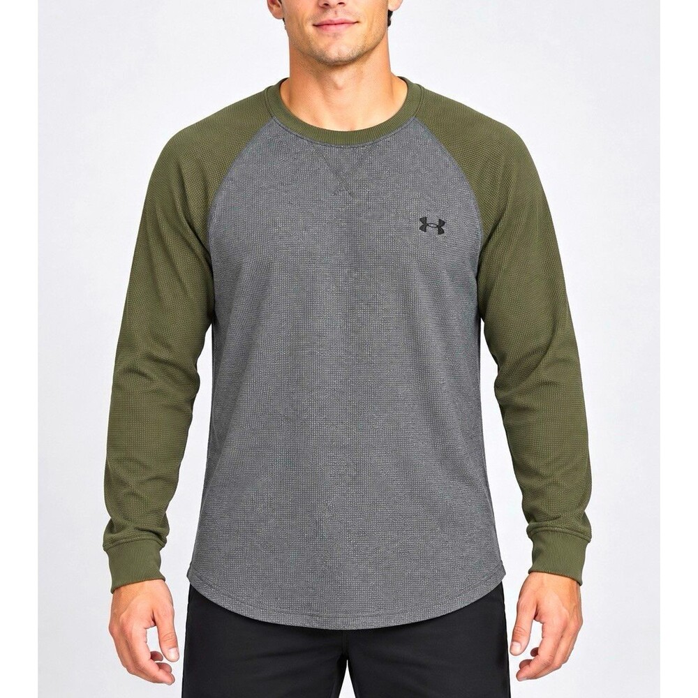 Under Armour Men's M Gray/Green Colorblock Raglan Long Sleeve Crew T-Shirt